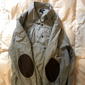 J.Crew grey flannel shirt w suede elbow patches